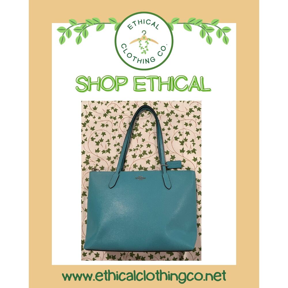 Coach Turquoise Blue Leather Tote Crossbody Bag